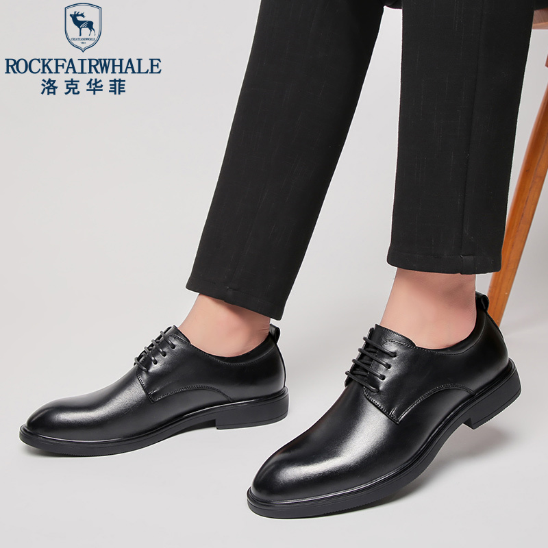 洛克华菲 2024新款商务时尚男鞋经典真皮男士皮鞋系带皮鞋子真皮舒适正装男鞋黑色增高皮鞋子高清大图