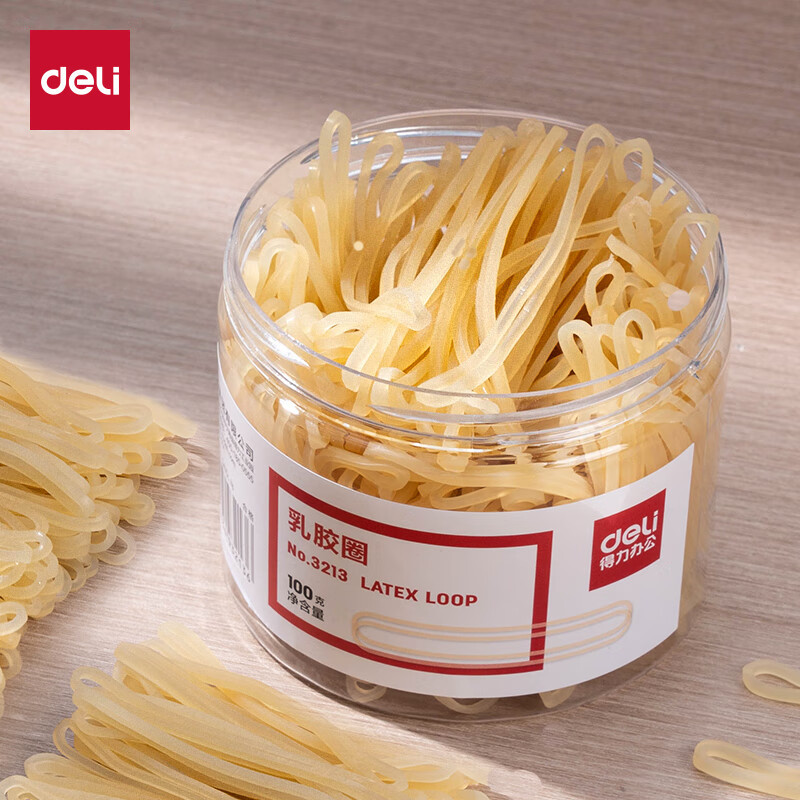 得力(deli)办公耐用乳胶圈/橡皮筋/橡胶圈/牛皮筋 财务用品 办公用品 100g/筒 3213