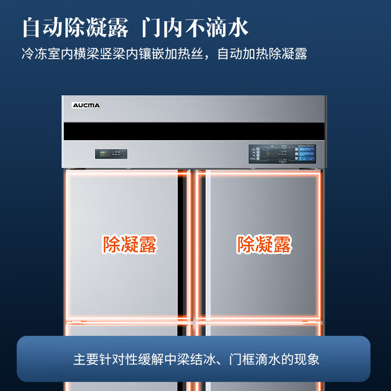 澳柯玛商用厨房冰箱四门大容量冷藏冷冻双温酒店900升厨房风冷无霜铜管省电制冷不锈钢立式冰柜 VCF-890AW高清大图
