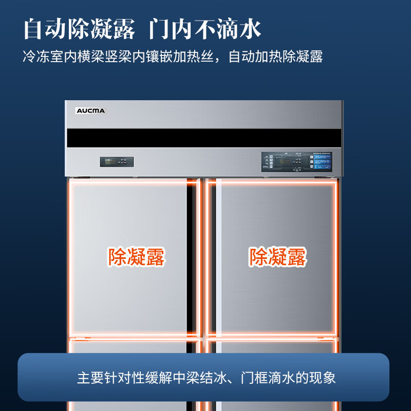 澳柯玛商用厨房冰箱四门大容量冷藏冷冻双温酒店900升厨房风冷无霜铜管省电制冷不锈钢立式冰柜 VCF-890AW