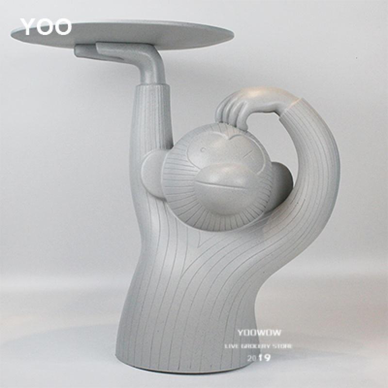 森美人现代简约客厅沙发边几北欧创意个性卧室动物小猴子边柜角几茶几 水泥灰（树脂托盘大号）D59*Φ40*H60CM