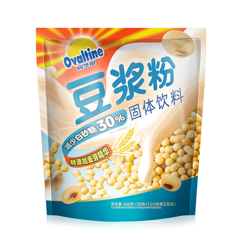 阿华田(Ovaltine)原味少糖30%豆浆粉 营养早餐豆浆粉非转基因大豆随身包360g(30g*12包)