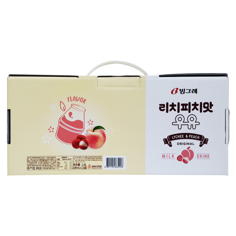 韩国进口 宾格瑞荔枝蜜桃味牛奶饮料 200ml*12 支礼盒装香滑口韩国进口