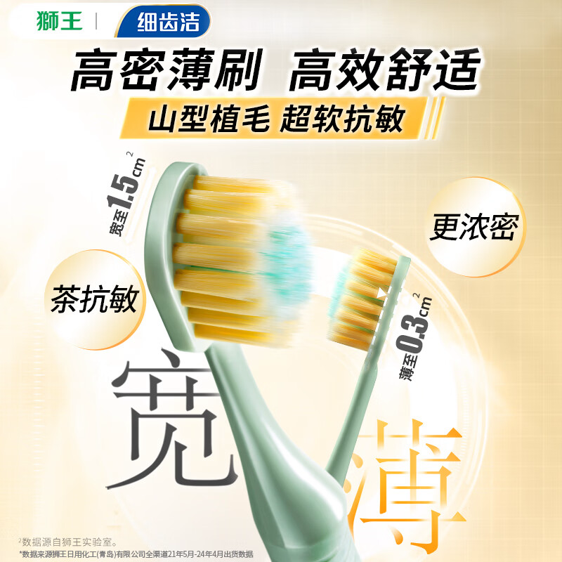 狮王细齿洁宽薄2支装茶抗敏牙刷高清大图