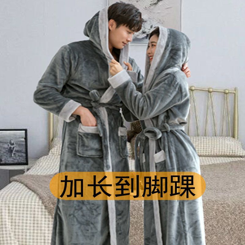 睡袍女冬季加厚加长款浴袍法兰绒情侣浴衣男士大码珊瑚绒学生睡衣高清大图