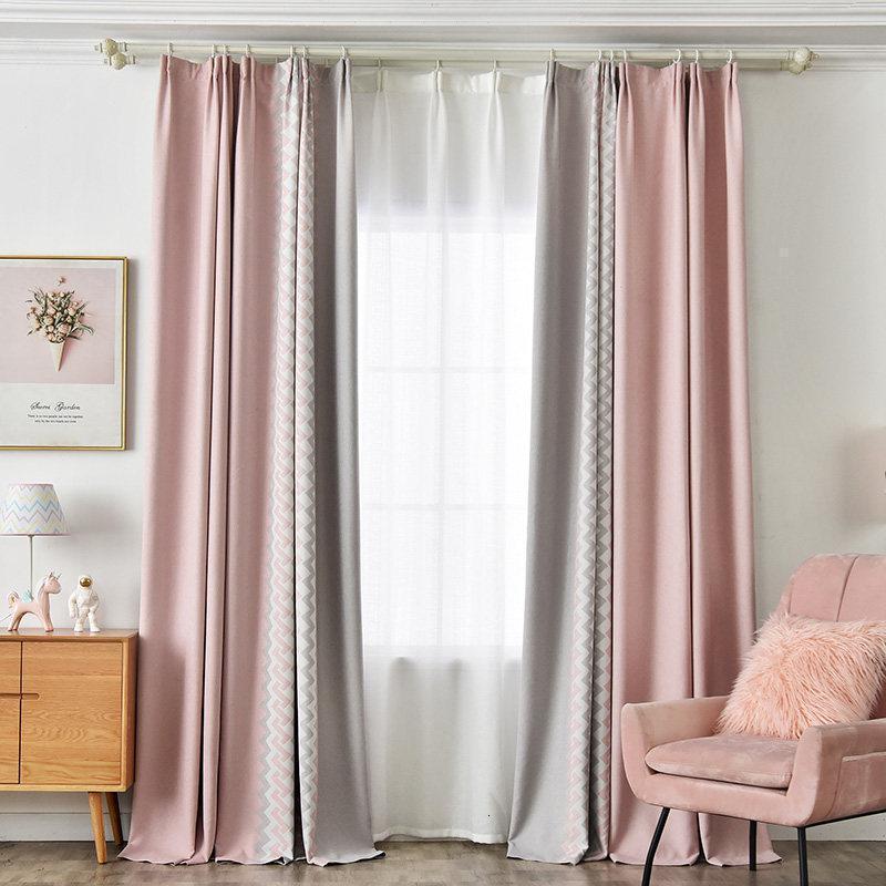 美帮汇现代简约窗帘加厚遮光防风挡寒客厅卧室北欧拼接撞色成品定制 无缝拼接-灰粉波浪 宽3.1米x高2.7米--2片-打孔式【可改短】适宽3-3.