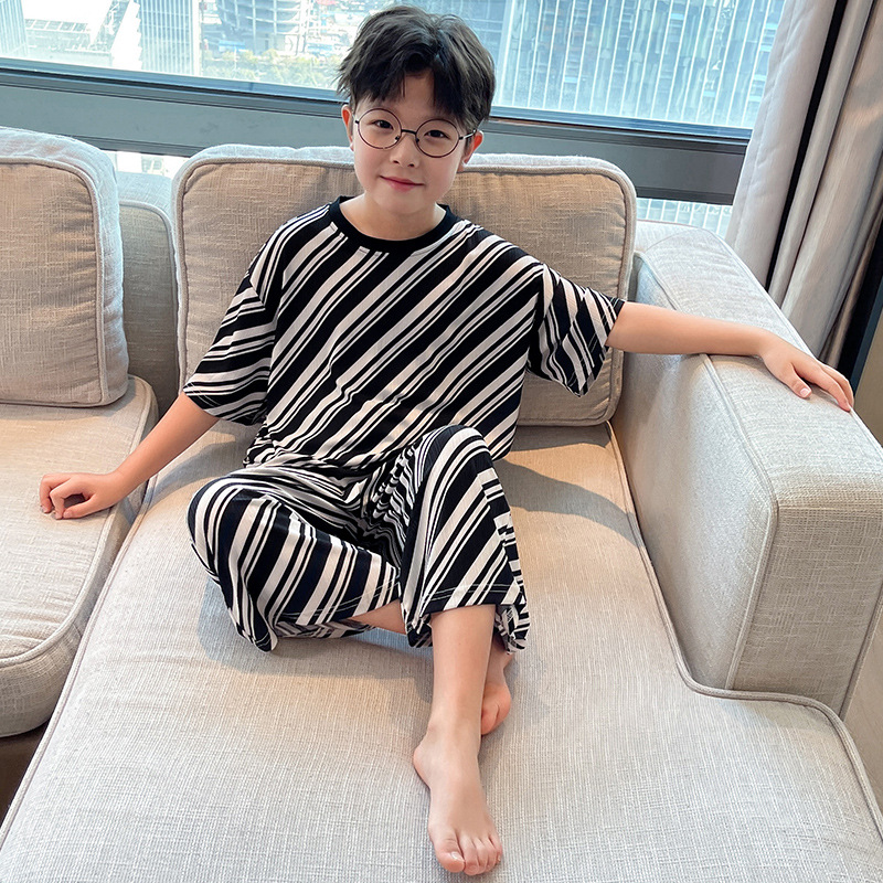 儿童装男童夏季睡衣家居服套装夏装薄款中大童男孩夏款空调服