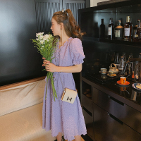 茜靓,CHYLLIRN紫色连衣裙女夏2020夏装新款法式桔梗收腰泡泡袖裙子仙