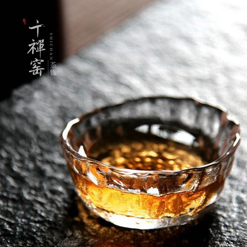 鼎亨日式初雪玻璃品茗杯 加厚耐热不烫手锤目纹透明功夫茶杯茶具