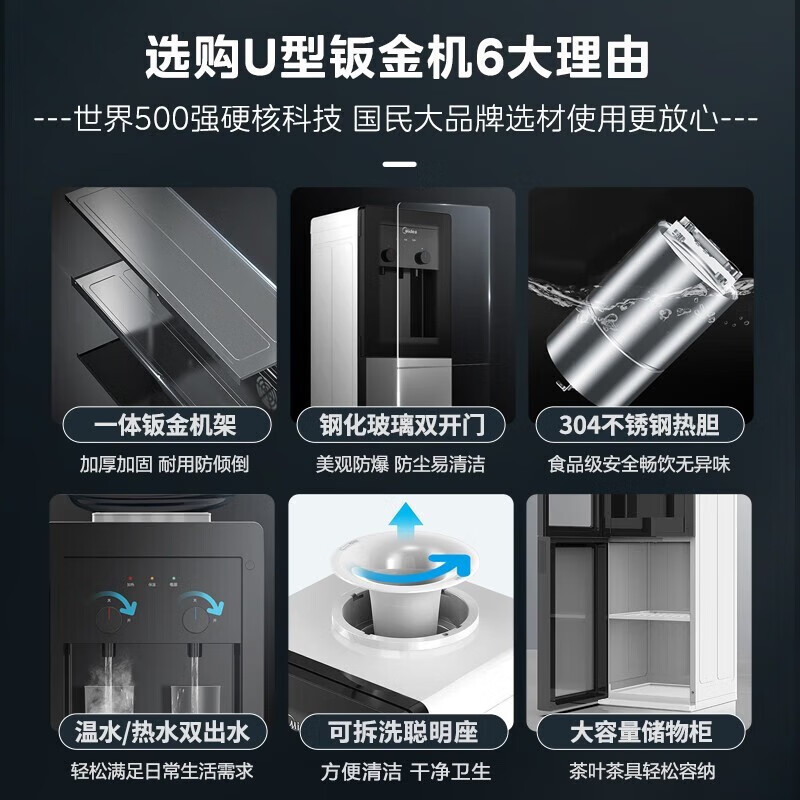 美的(Midea)饮水机家用 上置式立式饮水机办公室饮水机 一体钣金机架 快速加热YR1002S-X[钢化玻璃双开门]高清大图