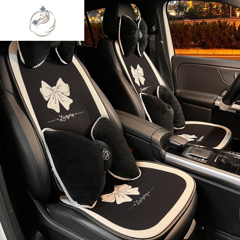 舒适主义汽车坐垫夏季冰丝透气四季通用新款蝴蝶结单片座垫子网红车内