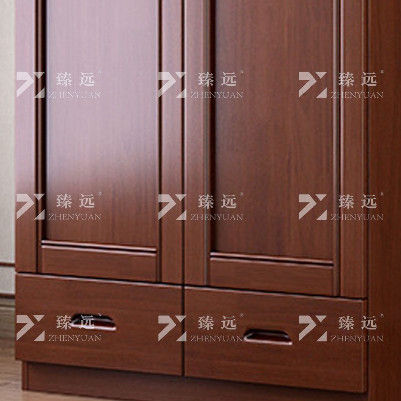 臻远 ZY4022712中式实木衣柜对开二门衣柜卧室收纳大衣橱 胡桃色