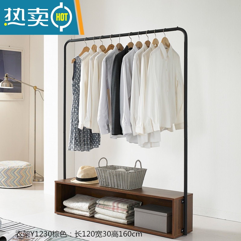 敬平落地卧室衣架家用简易单杆式挂衣服架子立式置物架衣帽架晾衣架 衣架Y1230棕色高清大图