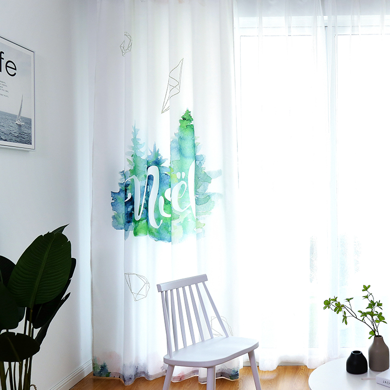 北欧ins客厅绿色植物窗帘成品火烈鸟小清新卧室公主风窗帘布 圣诞火烈鸟窗帘B款 宽4高2.6挂钩【高度免费改短】