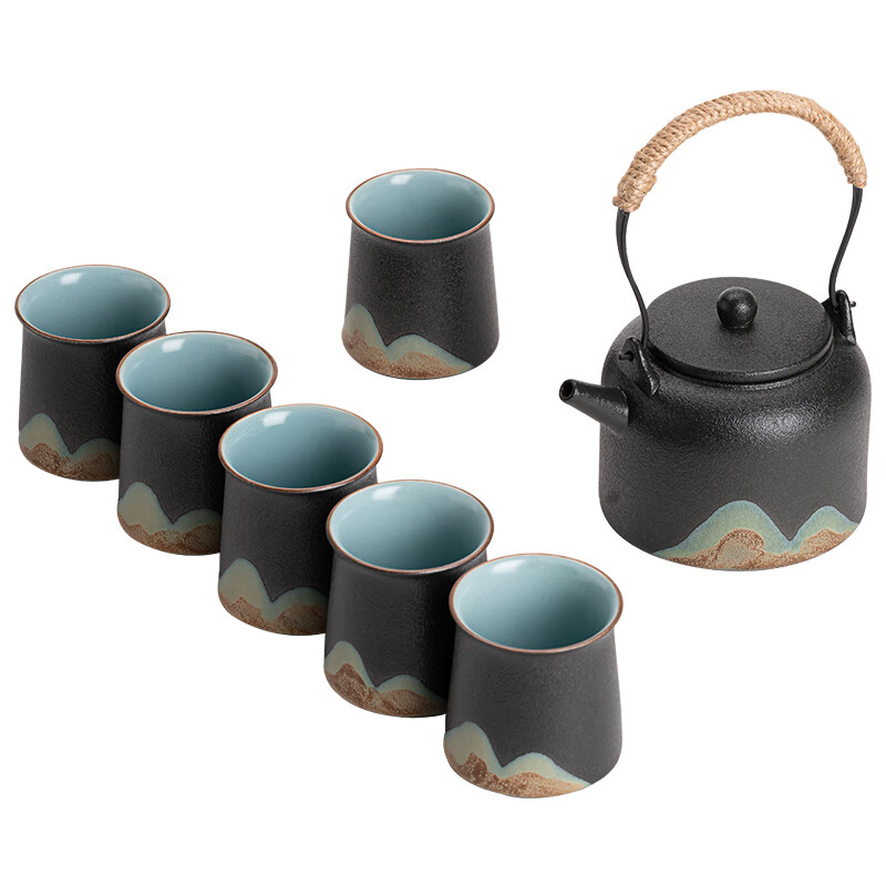 苏氏陶瓷/SUSHI CERAMICS J0564 手绘山水画功夫茶具提梁壶茶具套装1壶6杯礼盒装 (单位:盒)高清大图