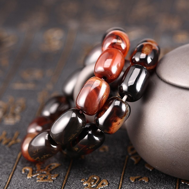 ryual玛瑙男款手串天然缠丝玛瑙圆筒珠男士佛珠手串玛瑙送男友老公