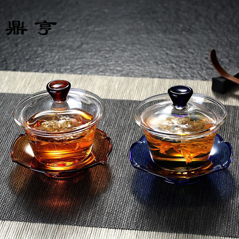 鼎亨玻璃盖碗茶杯耐热加厚三才杯茶具泡茶碗大号功夫透明三才碗泡