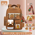 新款小学生书包女1-3-6年级卡皮巴拉一二三到六男孩儿童双肩背包 咖啡色【小号1-2年级】
