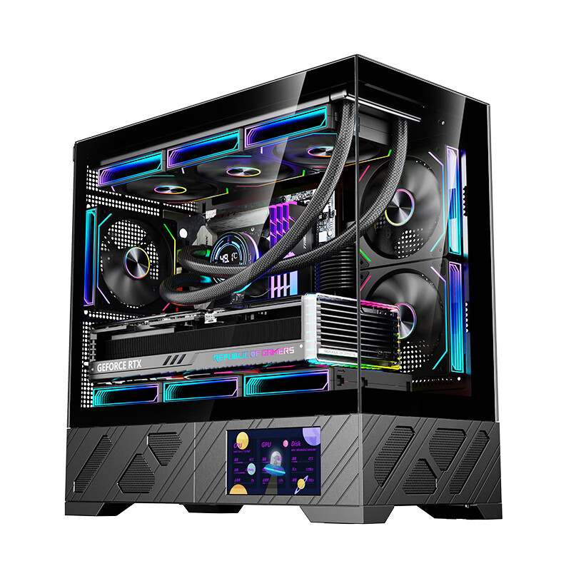 玩嘉千禧MATX副屏版 黑色 游戏电脑台式机箱 支持360水冷 M-ATX主板 5.5吋LCD屏270°海景房