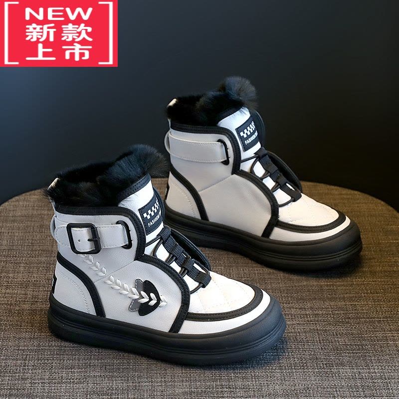 可莉允女童雪地靴2022冬季新款儿童加厚短靴女孩防滑冬鞋中大童加绒棉靴图片