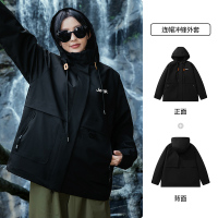 jeep吉普官方冲锋夹克男士户外三合一防风连帽外套女登山服男款 S XL140-160斤 黑色冲锋外套男女同款