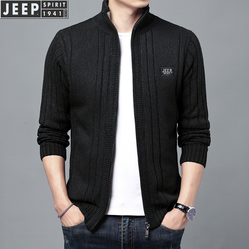 JEEP SPIRIT吉普秋冬加绒毛衣男秋冬针织衫男运动开衫加厚外套高清大图