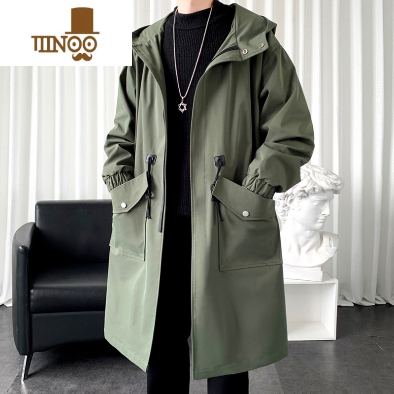 YANXU机能风大衣克苏鲁文职风衣男士款中长款休闲连帽美式潮流外套高清大图