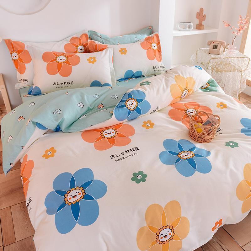 家柏饰(CORATED)全棉床上用品四件套床笠全棉儿童学生宿舍床单人被套三4件套3 乐开花S 1.5m（5英尺）床床笠款四件套（适合2.0x2.3m被芯）