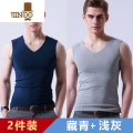 YANXU运动速干无袖坎肩男背心无痕薄款冰丝内穿港风潮牌ins吸汗背心男 灰色+藏青 2XL适合130斤-150斤