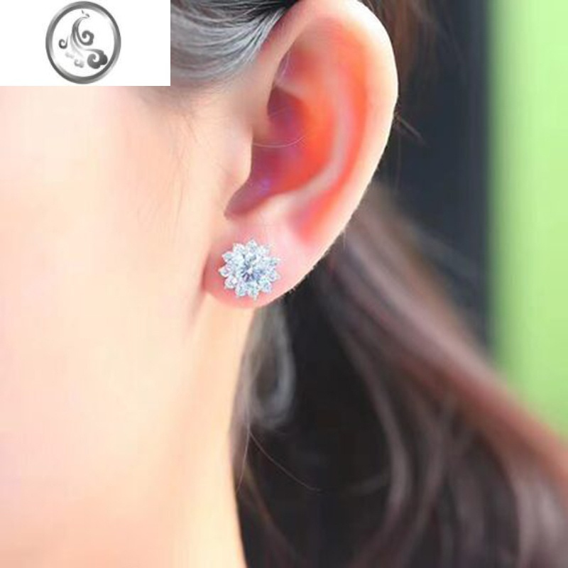 jimi莫桑钻耳钉女925银银1克拉宝石仿真雪花耳环轻奢六爪简约耳饰礼物