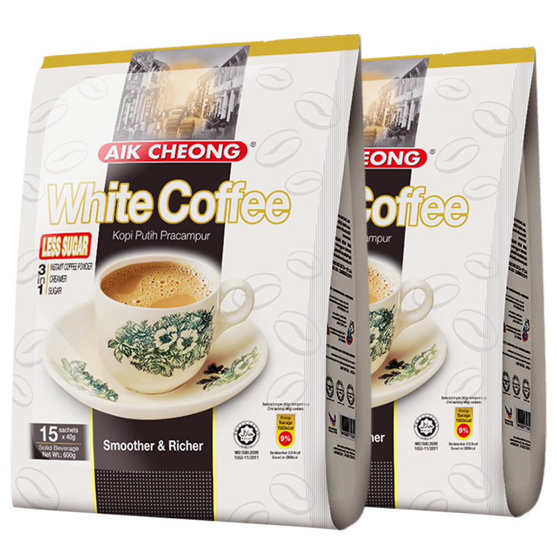 益昌三合一减少糖白咖啡600g*2袋