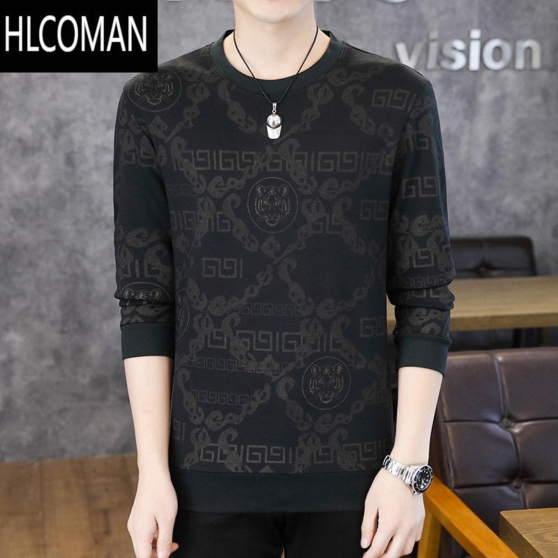 HLCOMAN2024新款男士加绒加厚长袖T恤衫加肥加大码宽松卫衣打底小衫