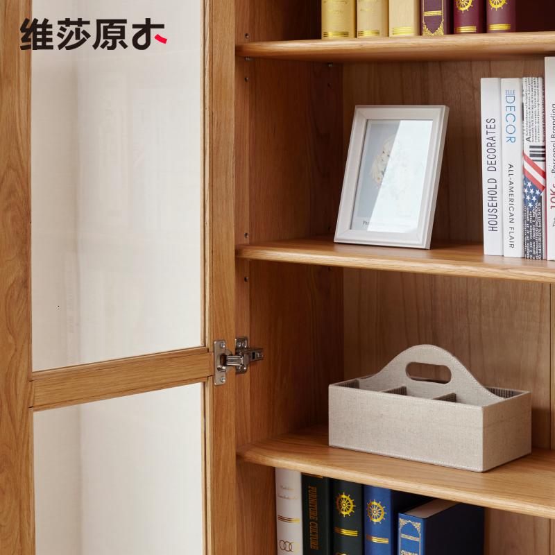 森美人日式纯全实木带书柜橡木书架钢化玻璃书橱简约现代家具高清大图