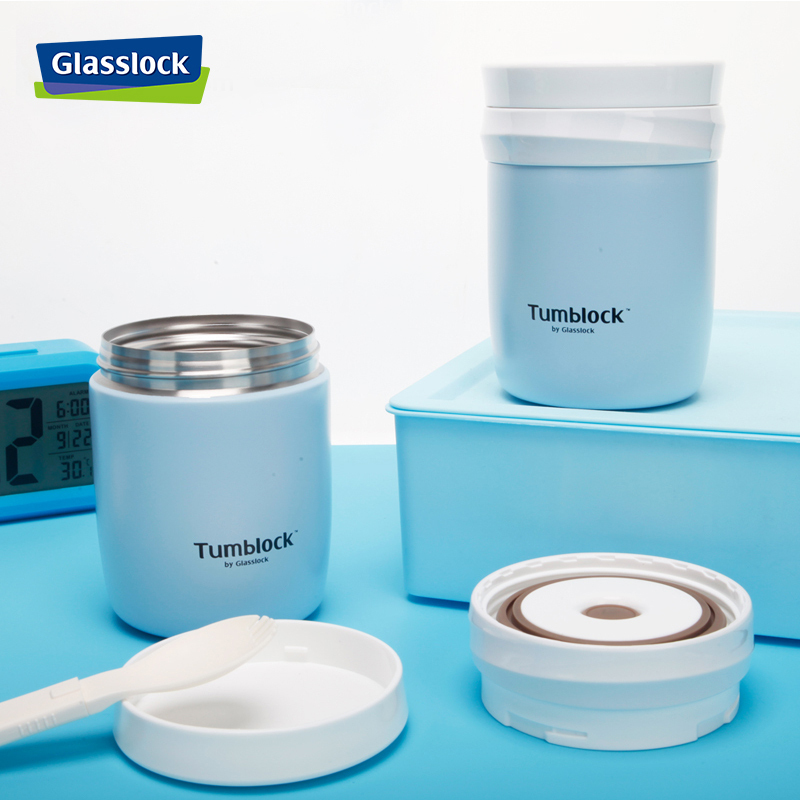 三光云彩(GLASSLOCK)GTL3211B保温杯真空焖烧杯380ml便携式304不锈钢学生保温桶蓝色焖烧罐饭盒