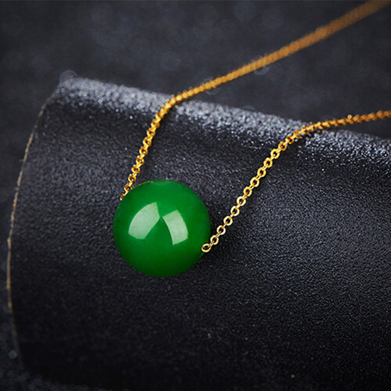 和田玉碧玉转运珠坠18k金项链饰品女士简约锁骨链颈链坠饰 带证书送女