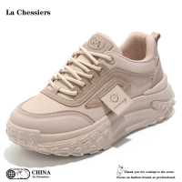 La Chessiers小白鞋女2024新款秋季百搭厚底增高老爹鞋学生ins休闲运动鞋 卡其色 35码