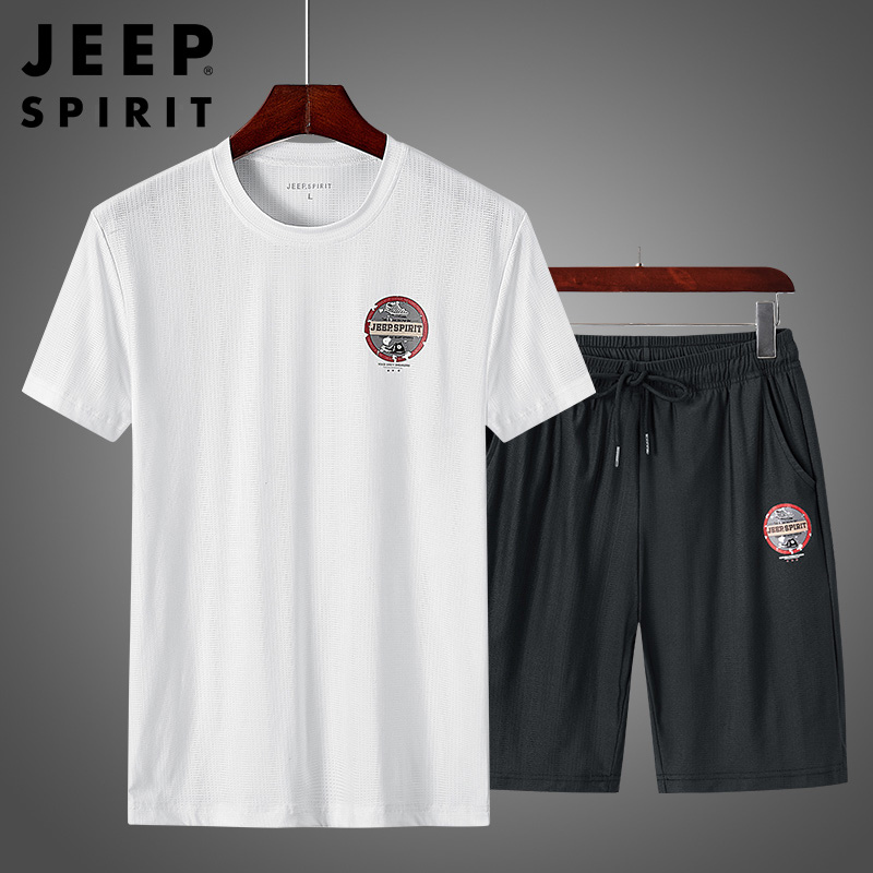 Jeep Spirit吉普运动套装男子21新款中学生健身跑步套装短袖短裤两件套图片 高清实拍大图 苏宁易购