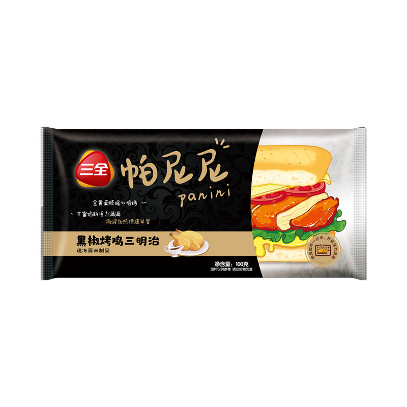 三全 帕尼尼 黑椒烤鸡口味三明治 100g(早餐)