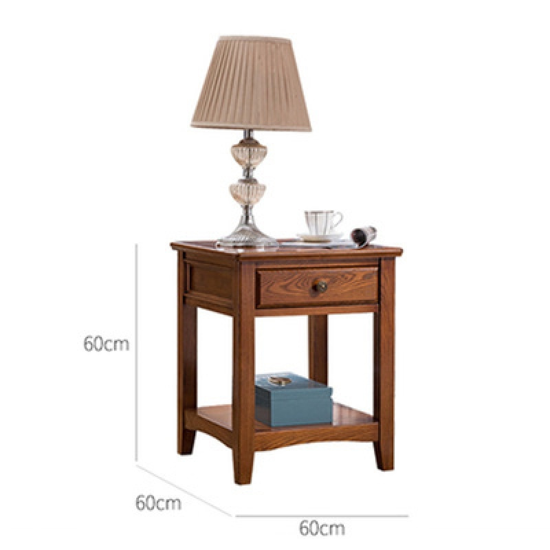 森美人美式边几现代实木沙发边角几小茶几客厅储物柜小方桌简约小边桌子 胡桃色带抽屉（60*60*60）