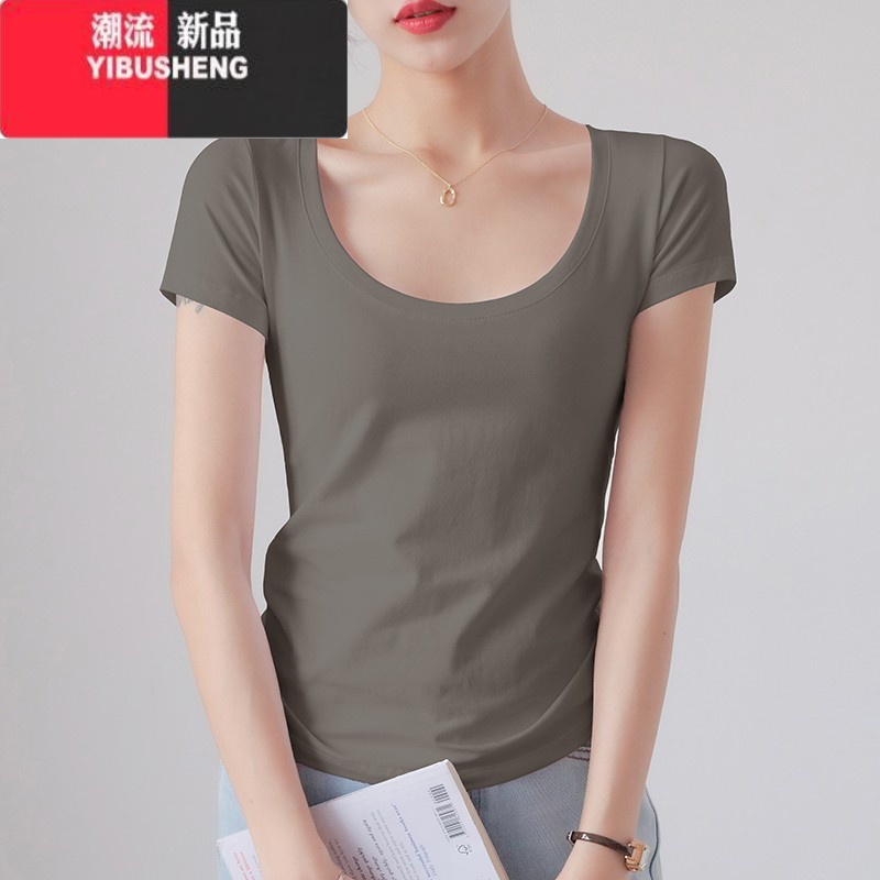 YIBUSHENG短袖t恤女白色紧身短款体恤季新款半袖修身内搭打底衫上衣高清大图