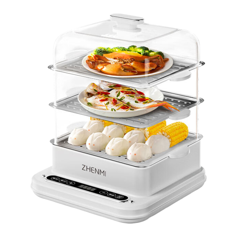 臻米电蒸锅12L三层大容量多功能透明视窗不锈钢蒸片ZMZG-Z203