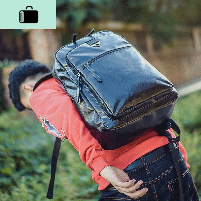 时尚男士背包韩版皮质双肩包男复古潮流15.6寸商务电脑包书包男包NEW LAKE 款13黑色(收藏送运费险)图片