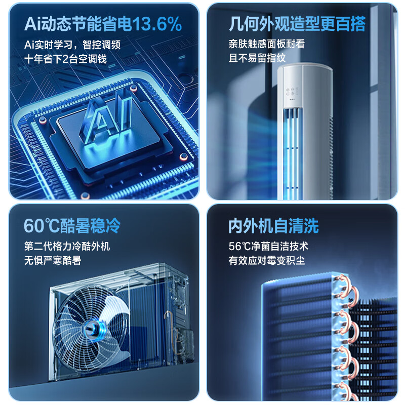 格力空调云锦三代PRO大2匹变频柜机一级能效大风量自清洁WiFi冷酷外机圆柱立式客厅家用KFR-50LW/NhBa1BG高清大图