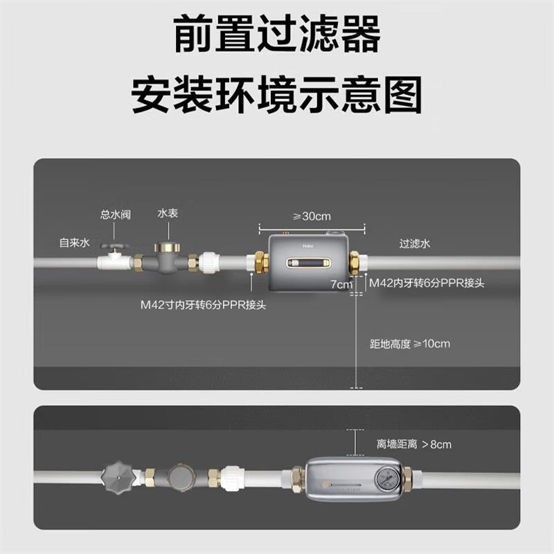 海尔(Haier)前置过滤器万向安装8T大通量过滤器净水器家用40微米双滤网过滤器 小横星 HQZ60-HFAW12高清大图