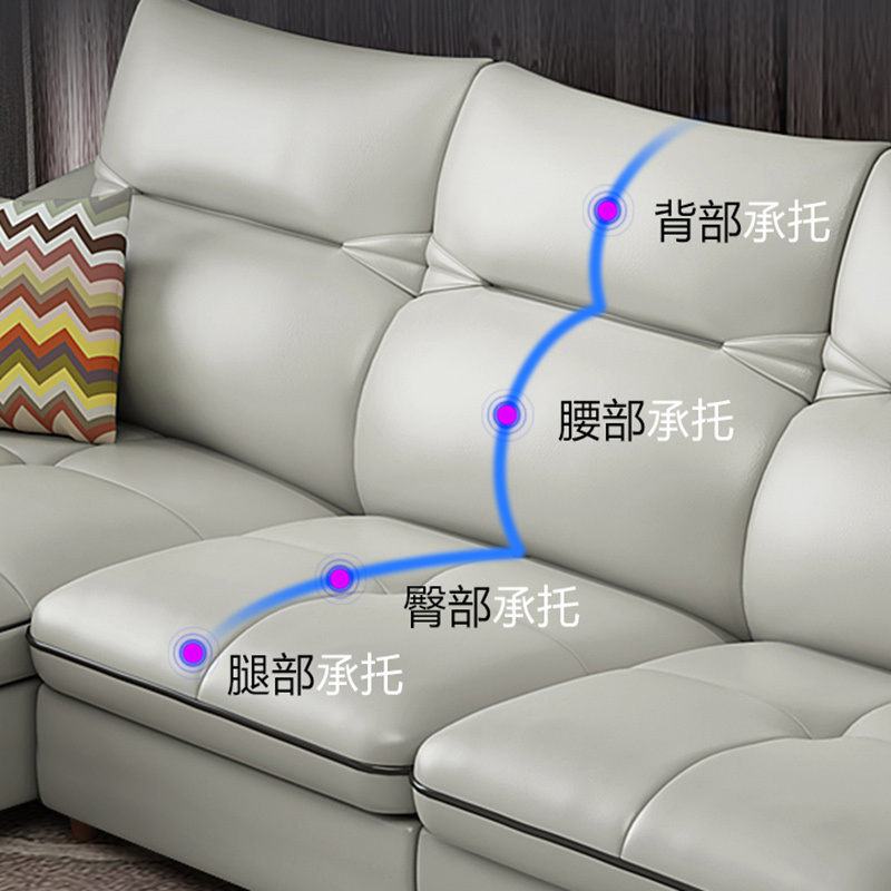 喜临门 沙发 欧式客厅组合 简约现代真皮沙发 懒人多人皮沙发 头层牛皮客厅家具组合 雅顿 浅灰色