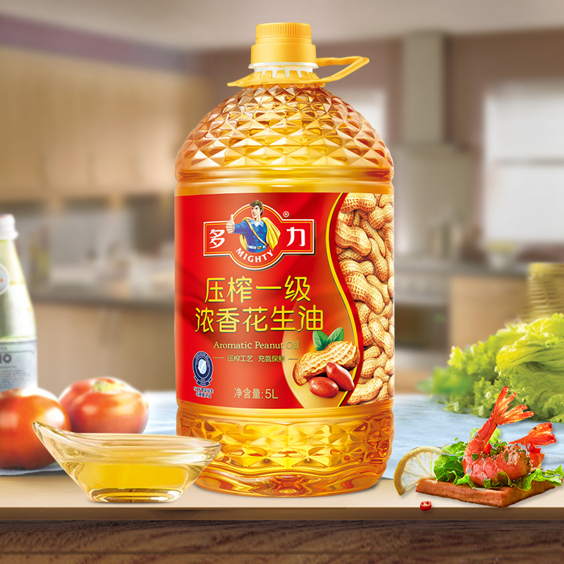 多力物理压榨一级浓香花生油5L一级物理压榨食用油家用植物油桶装炒菜烹饪营养油高清大图