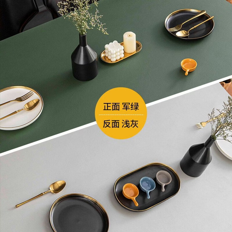 谋福 皮革桌垫防水防油免洗桌布 长方形餐桌布pu桌垫防烫茶几桌垫 80*120杏子色/橙色(双面)高清大图