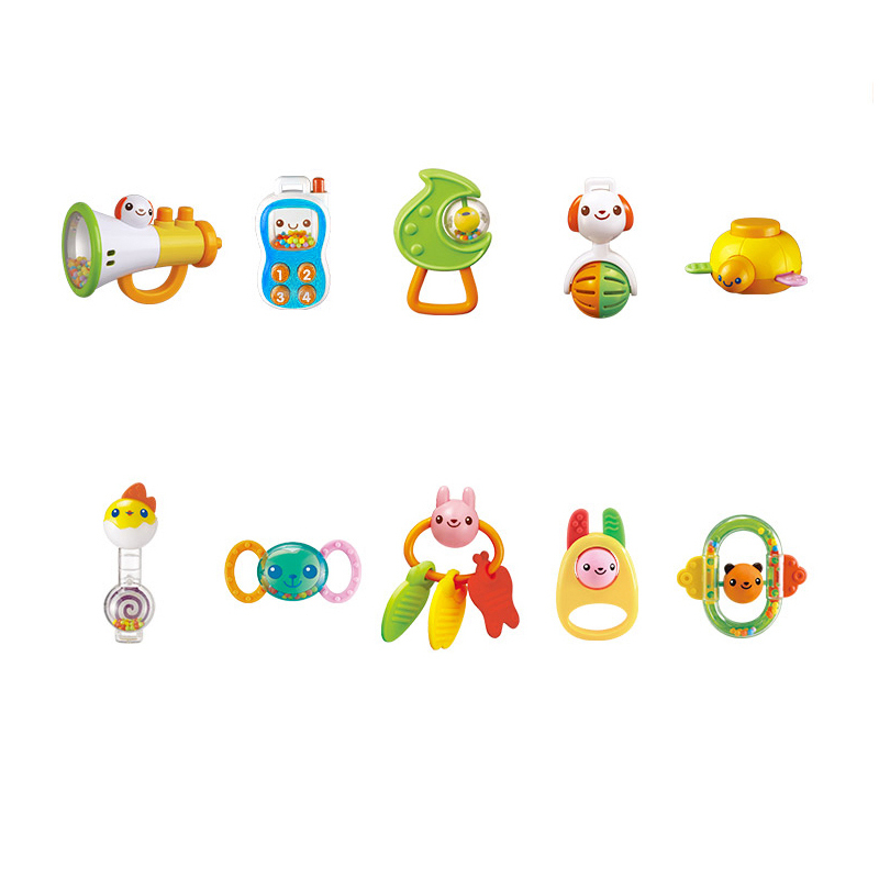 澳贝宝宝10只装牙胶抓握摇铃早教益智新生婴儿玩具3-12个月0-1岁