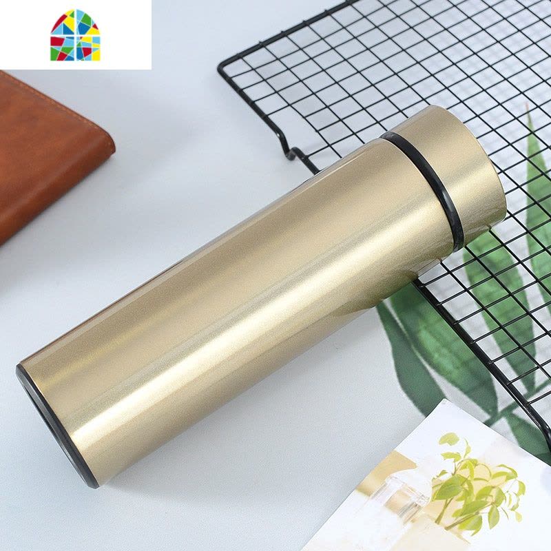 马卡龙智能测温保温杯女士男便携学生可爱简约不锈钢水杯定制刻字 FENGHOU 金色图片