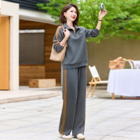 时尚新款妈妈装运动服时尚简约中老年装女装套装女两件套秋装春秋 5XL(建议155-165斤） 灰色套装